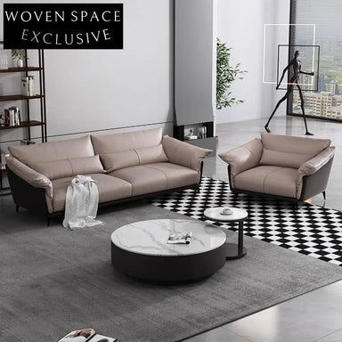 Luxurious Italian Design Leather Sectional L-Shaped Low Arm Living Room Sofa