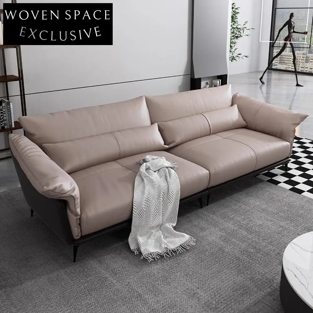 Luxurious Italian Design Leather Sectional L-Shaped Low Arm Living Room Sofa