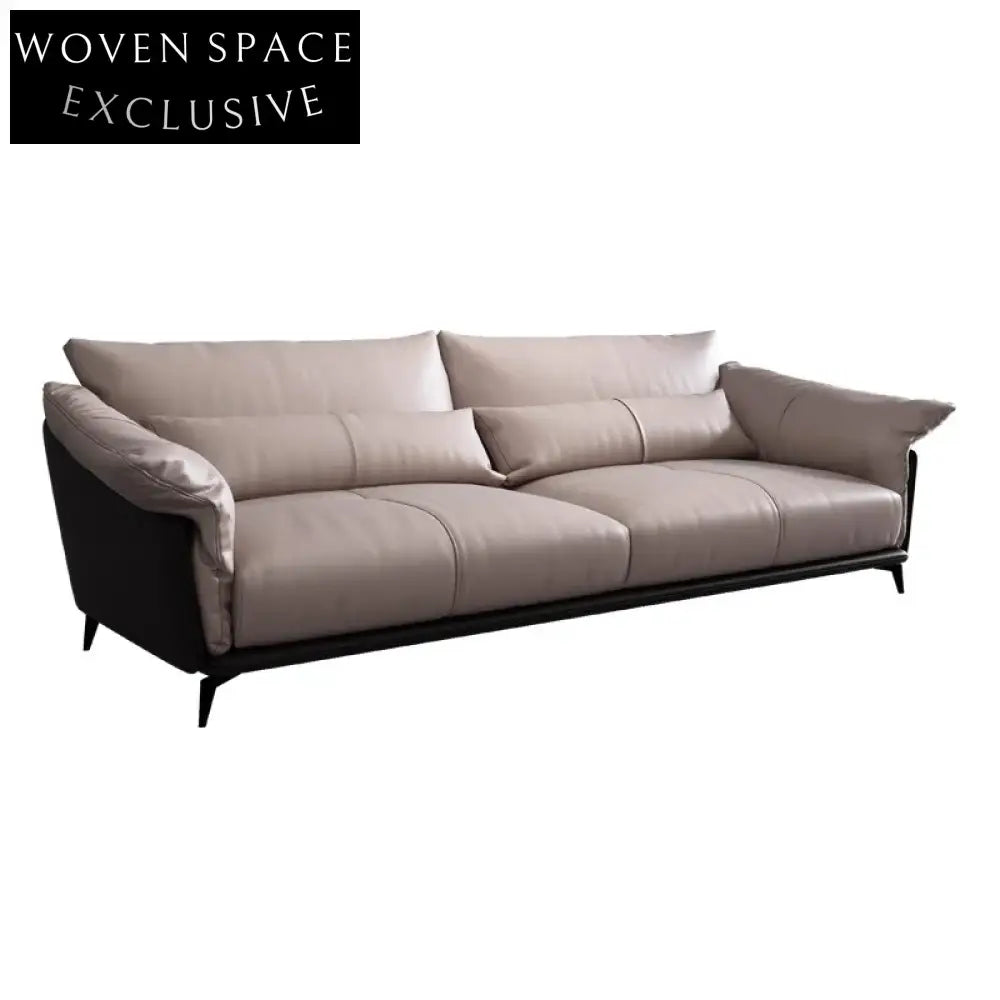 Luxurious Italian Design Leather Sectional L-Shaped Low Arm Living Room Sofa