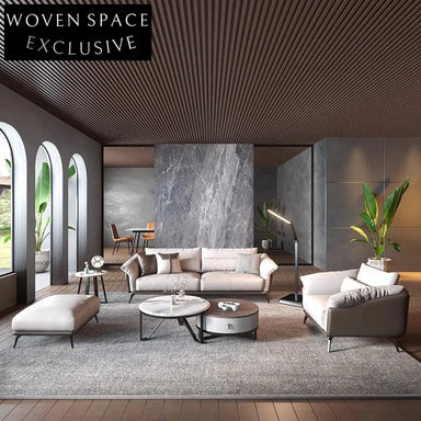 Luxurious Italian Design Leather Sectional L-Shaped Low Arm Living Room Sofa