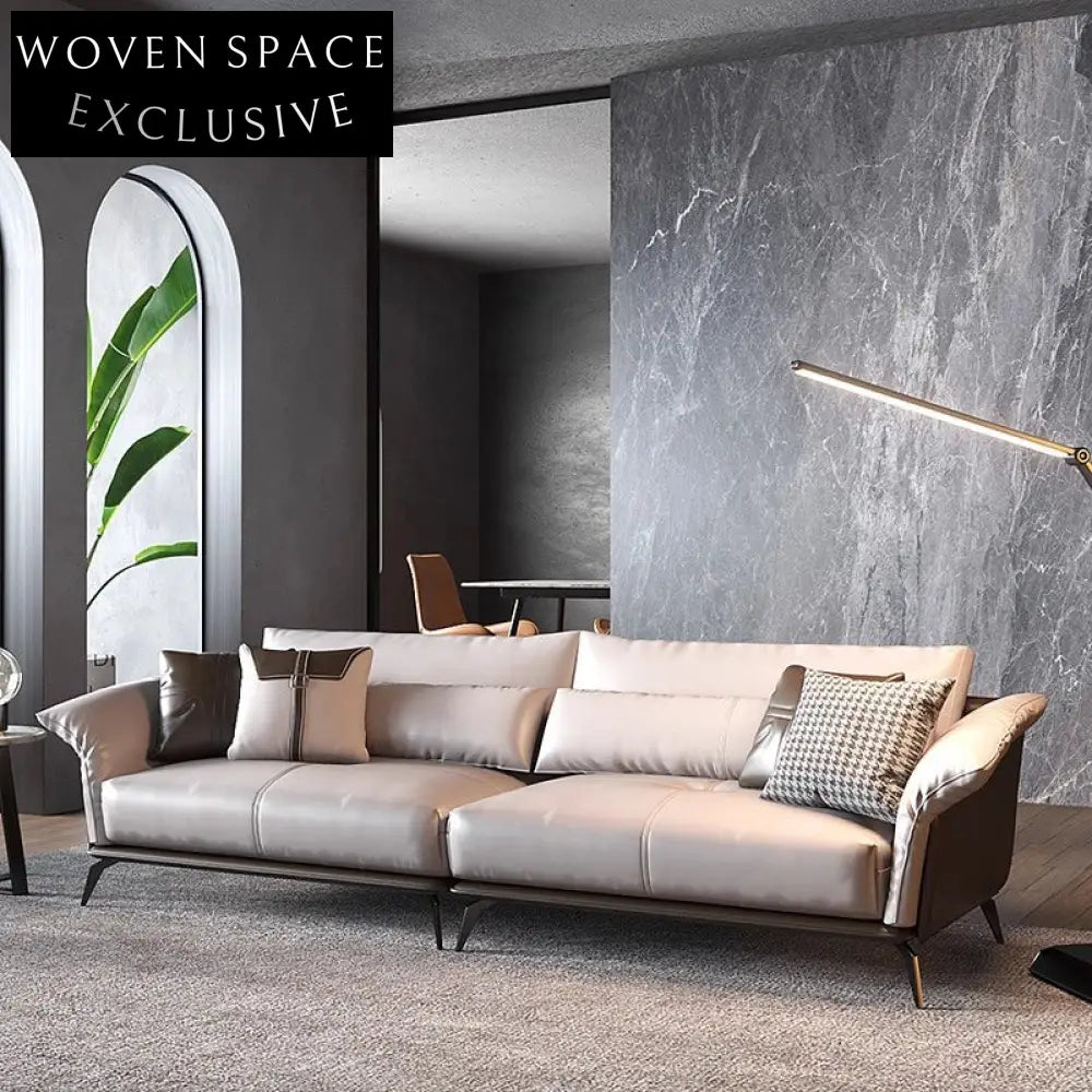 Luxurious Italian Design Leather Sectional L-Shaped Low Arm Living Room Sofa