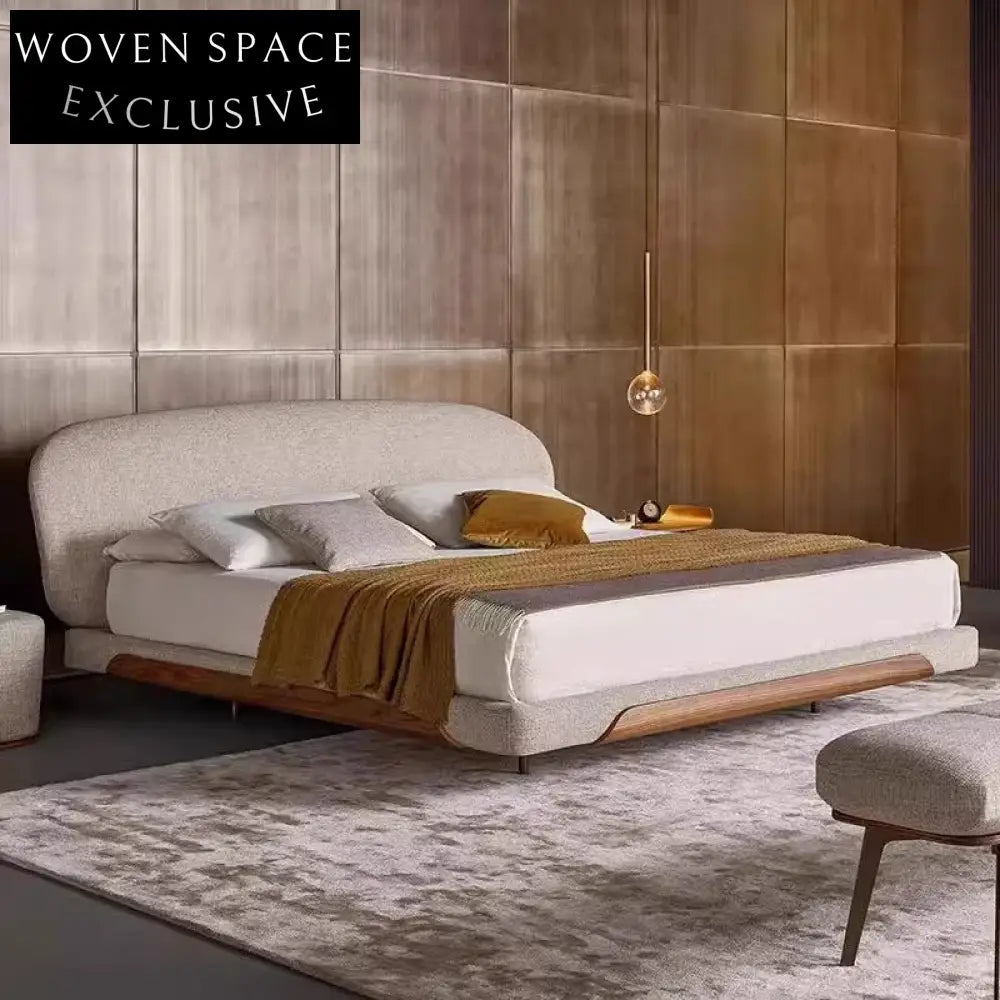 Luxurious Italian Fabric King Bed Frame with High Padded Headboard