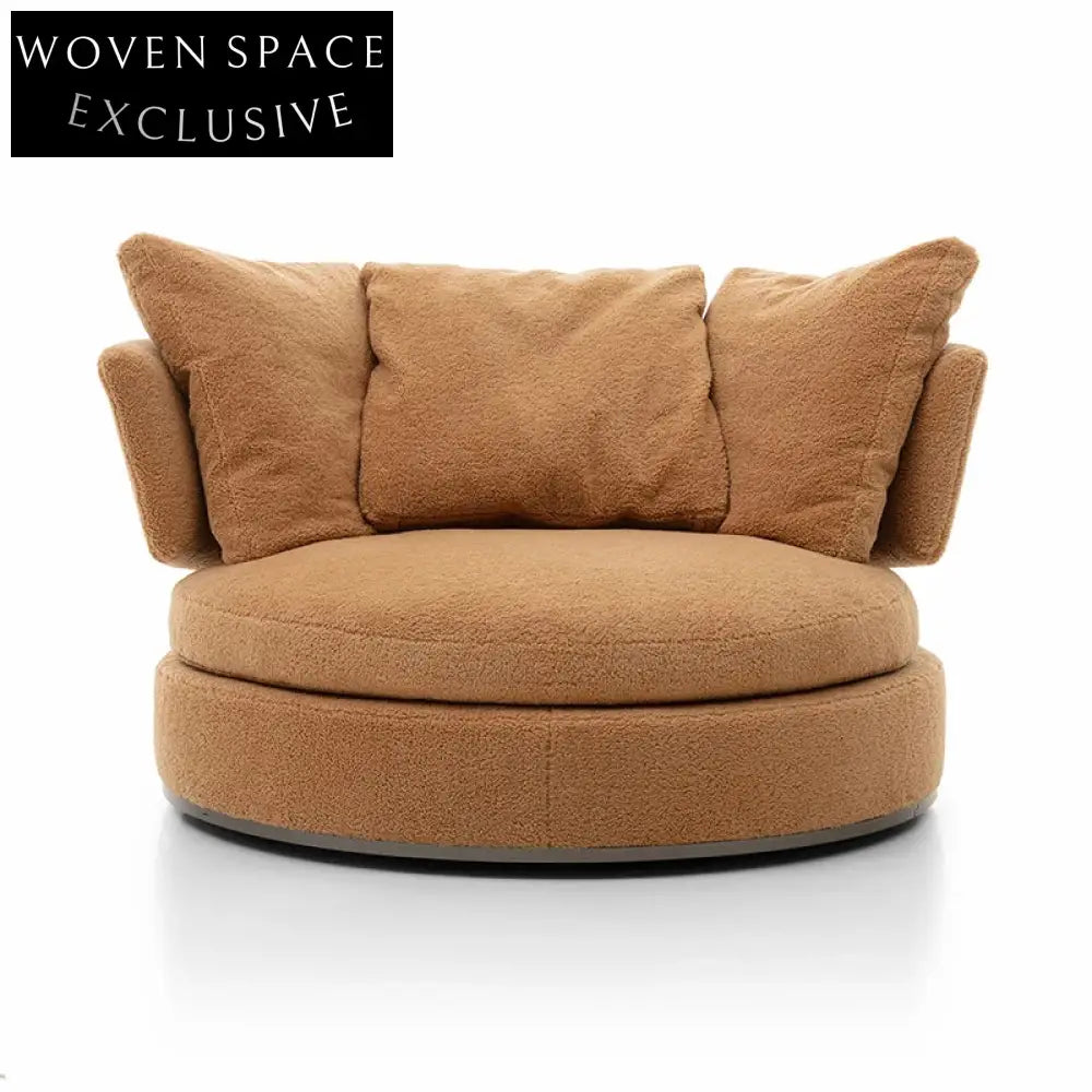 Luxurious Italian Fabric Lounge Chair with Round Design and Low Armrest Cushion