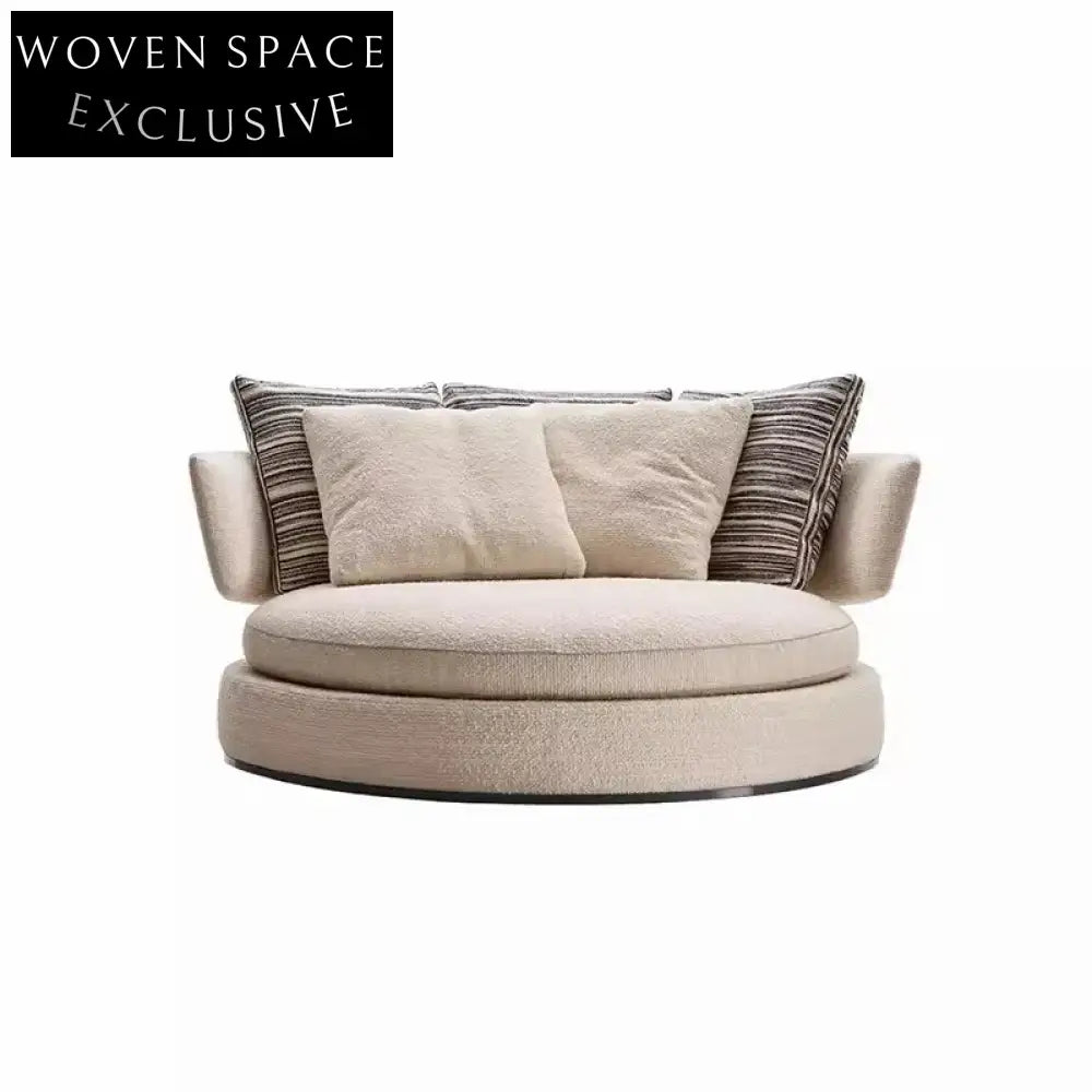 Luxurious Italian Fabric Lounge Chair with Round Design and Low Armrest Cushion