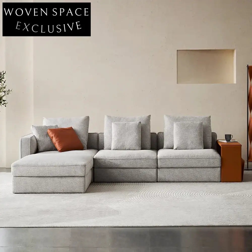 Luxurious Italian Fabric Modular Sectional L-Shaped Sofa with Side Table