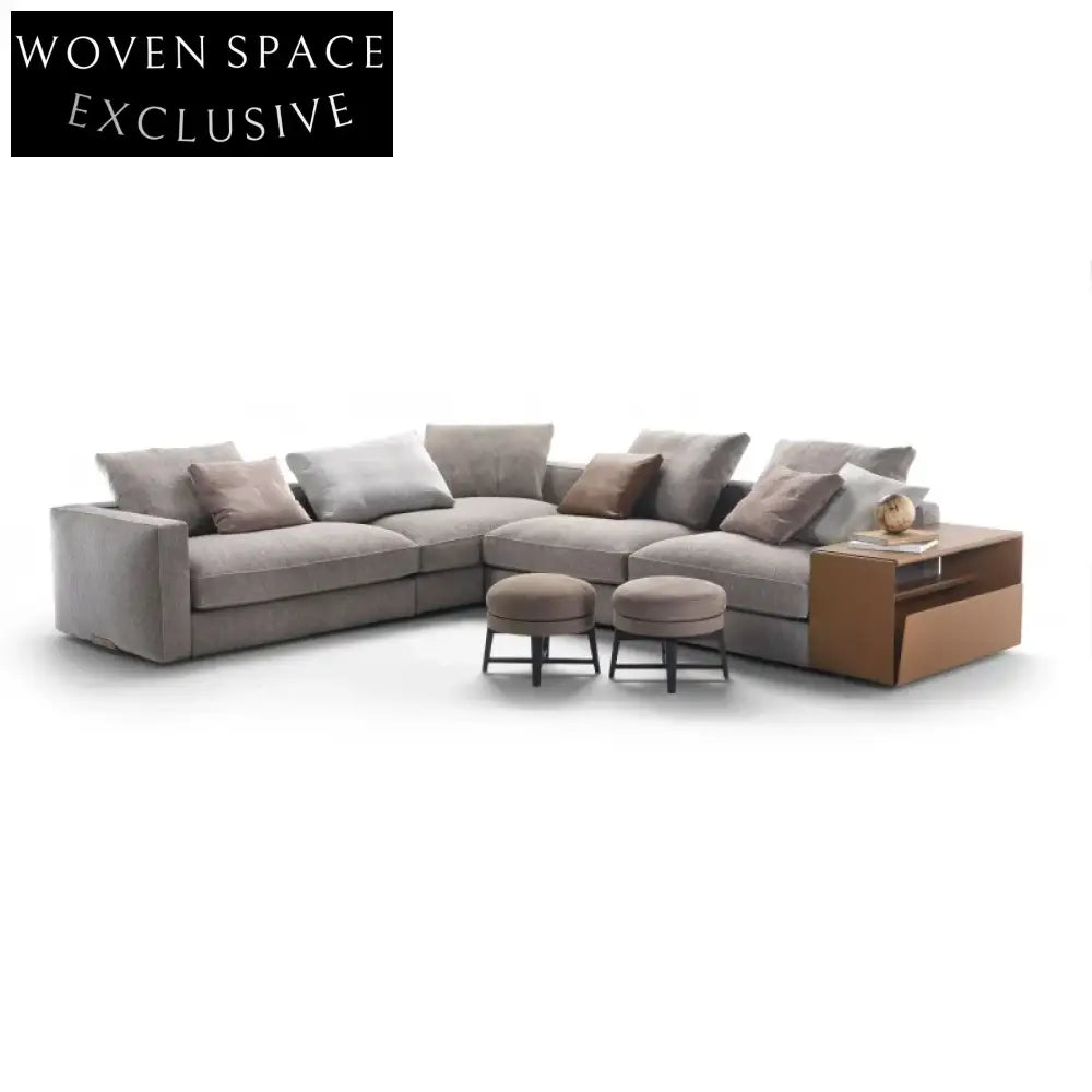 Luxurious Italian Fabric Modular Sectional L-Shaped Sofa with Side Table