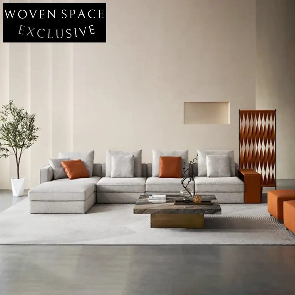 Luxurious Italian Fabric Modular Sectional L-Shaped Sofa with Side Table