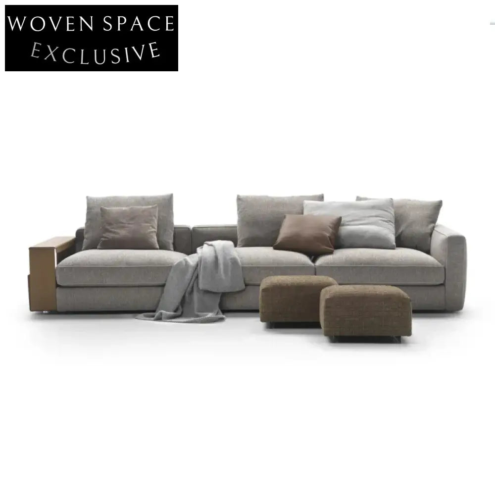 Luxurious Italian Fabric Modular Sectional L-Shaped Sofa with Side Table
