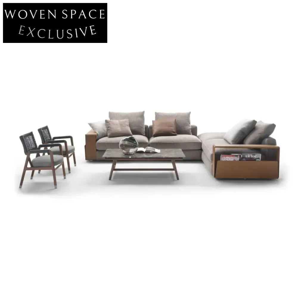 Luxurious Italian Fabric Modular Sectional L-Shaped Sofa with Side Table