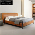 Luxurious Italian Leather Upholstered Solid Wood Frame Master Bedroom Bed