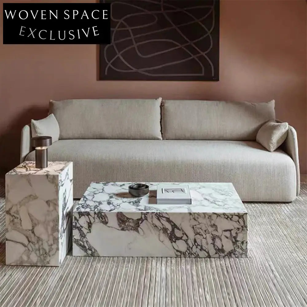 Luxurious Italian Marble Rectangle Plinth Style Living Room Center Coffee Table