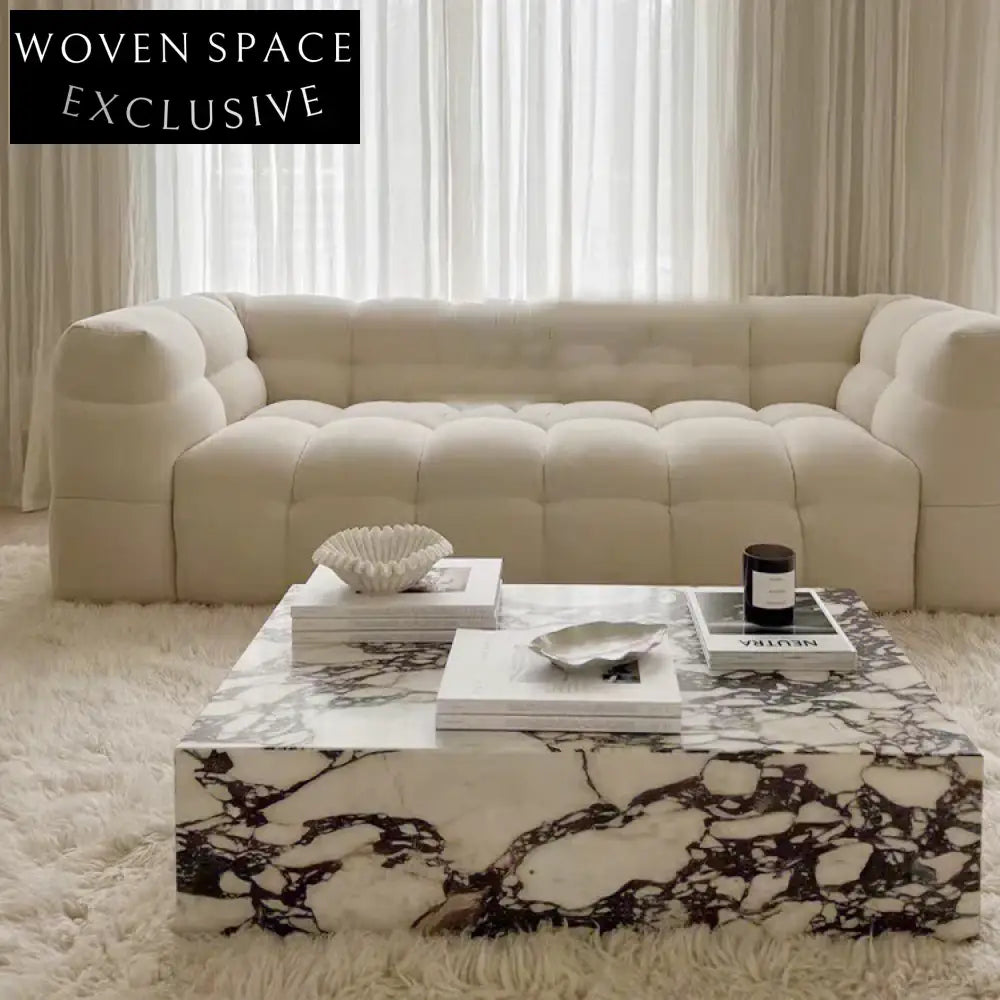 Luxurious Italian Marble Rectangle Plinth Style Living Room Center Coffee Table