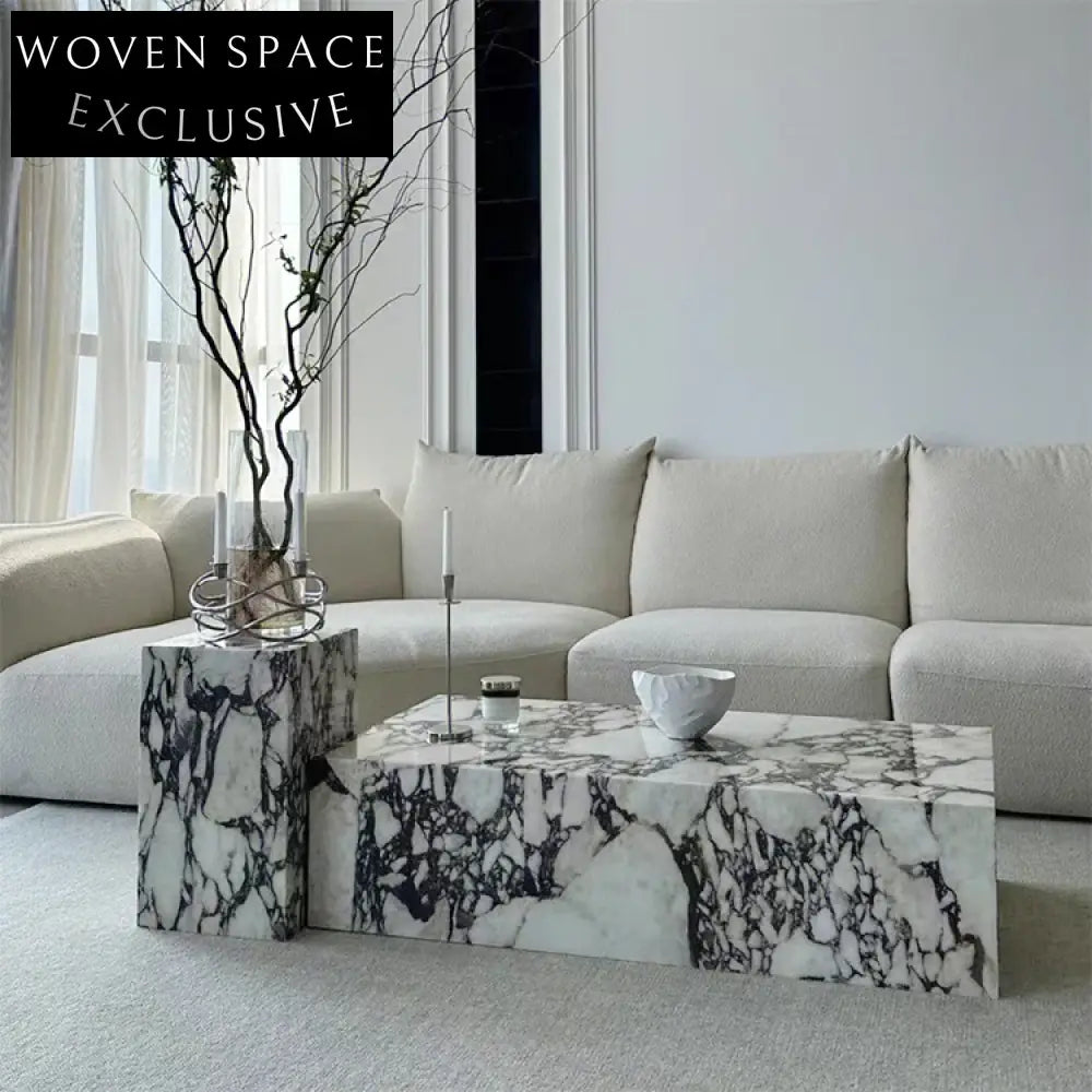 Luxurious Italian Marble Rectangle Plinth Style Living Room Center Coffee Table