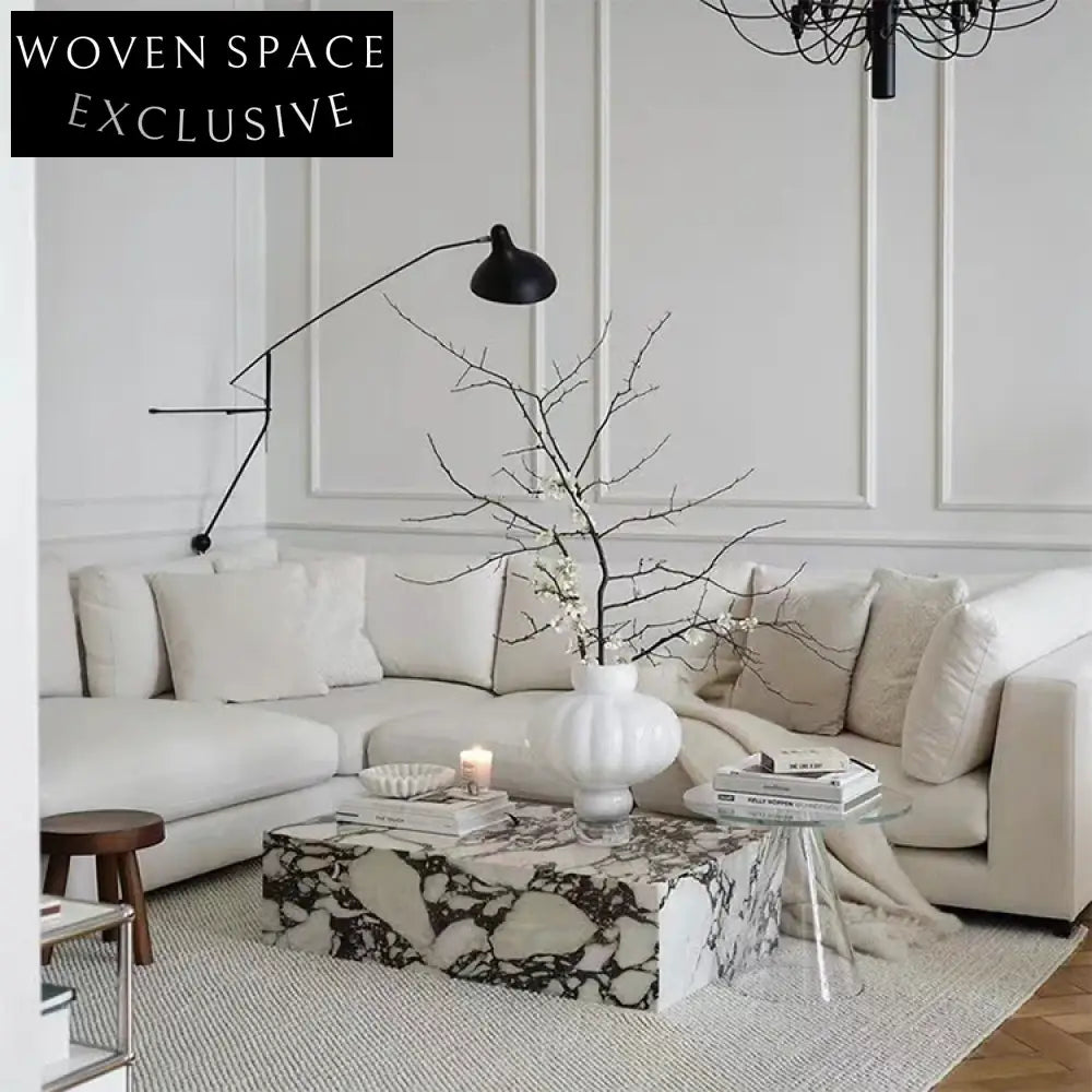 Luxurious Italian Marble Rectangle Plinth Style Living Room Center Coffee Table