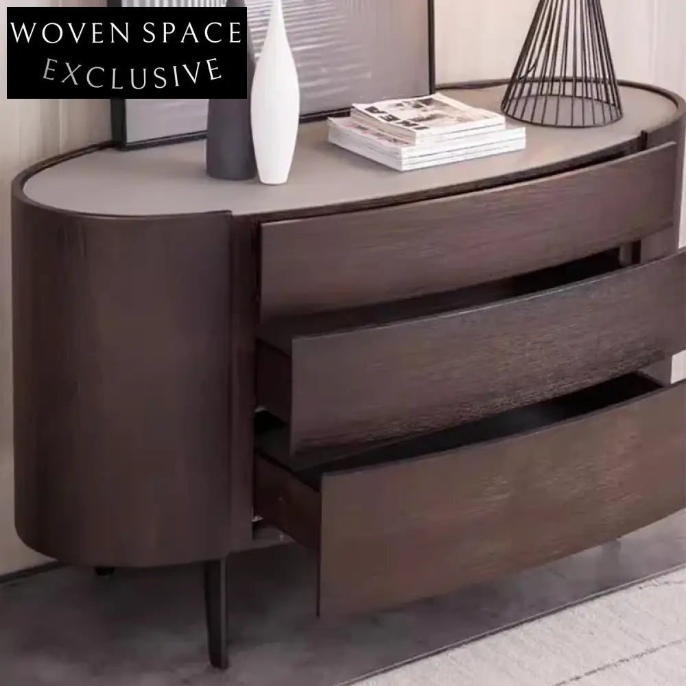 Luxurious Italian Microfiber Leather Top 3-Drawer Oval Console Cabinet