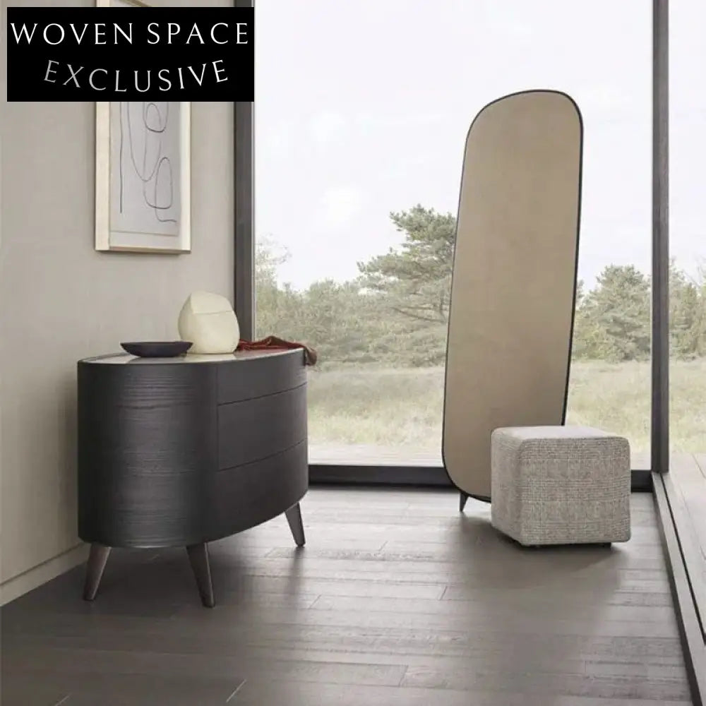 Luxurious Italian Microfiber Leather Top 3-Drawer Oval Console Cabinet