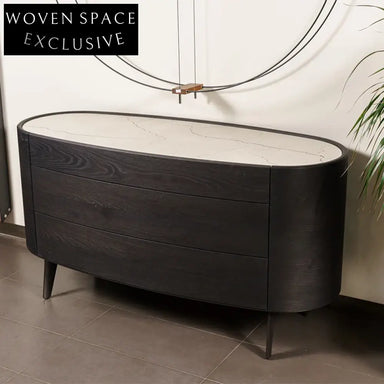 Luxurious Italian Microfiber Leather Top 3-Drawer Oval Console Cabinet