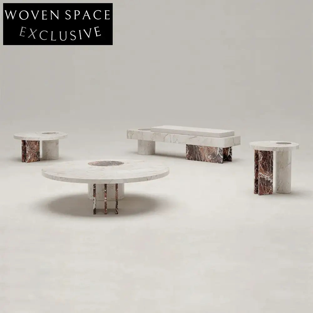 Luxurious Italian Minimalist Round Natural Marble Top Living Room Coffee Table