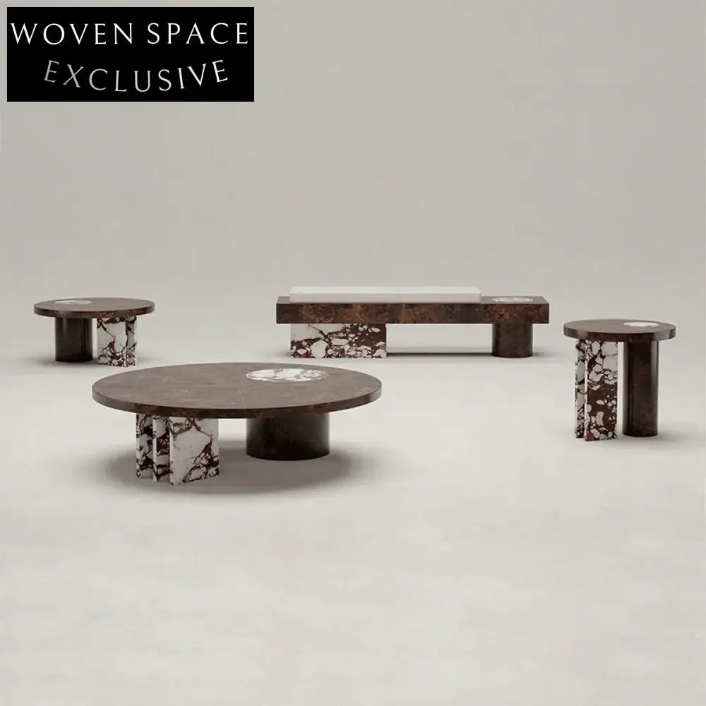 Luxurious Italian Minimalist Round Natural Marble Top Living Room Coffee Table