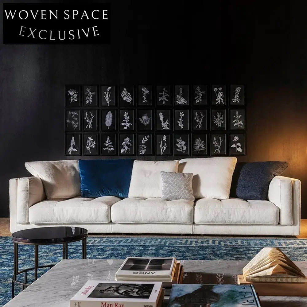 Luxurious Italian Modern Linen Fabric 3-Seater Sofa Couch for Elegant Living