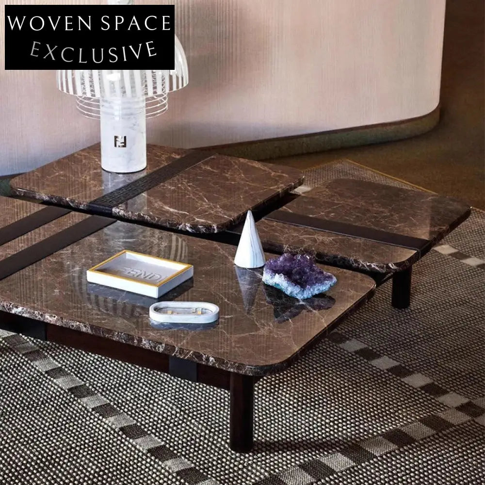Luxurious Italian Natural Brown Marble Square Modern Living Room Coffee Table