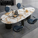 Luxurious Italian Natural Marble Oval Dining Table with Chic Metal Base