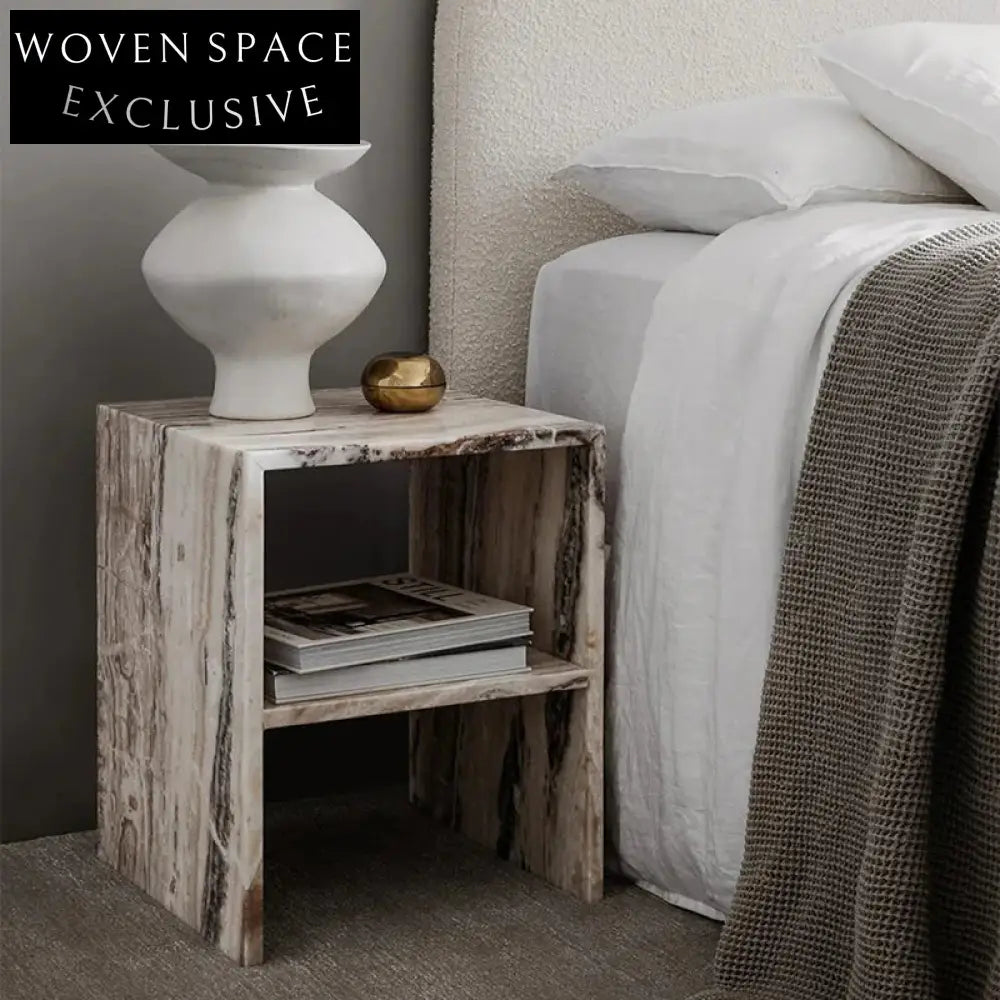 Luxurious Italian Square Marble Side Table with Dual Layer Storage Shelf