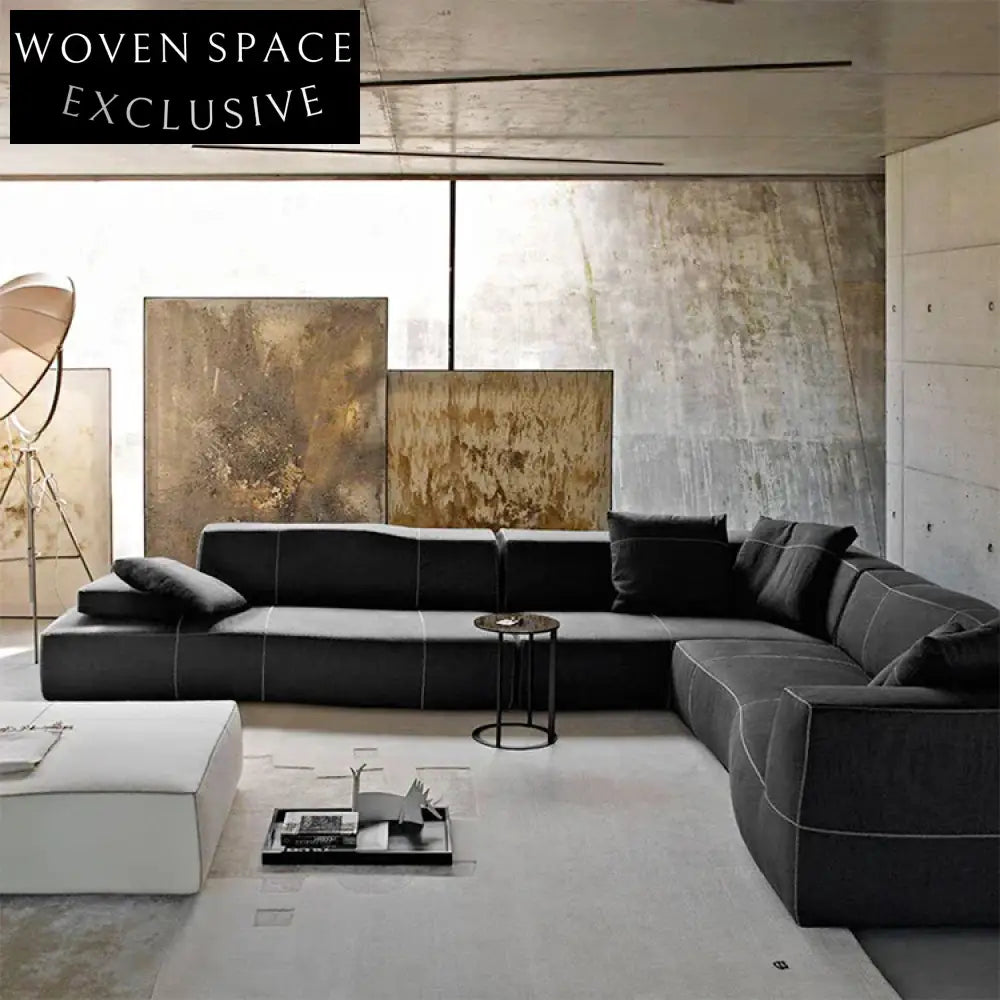 Luxurious Italian Style Fabric Sectional, Tufted L-Shape Corner Sofa Set