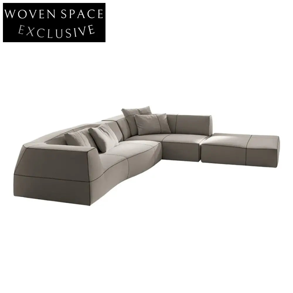 Luxurious Italian Style Fabric Sectional, Tufted L-Shape Corner Sofa Set