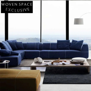 Luxurious Italian Style Fabric Sectional, Tufted L-Shape Corner Sofa Set