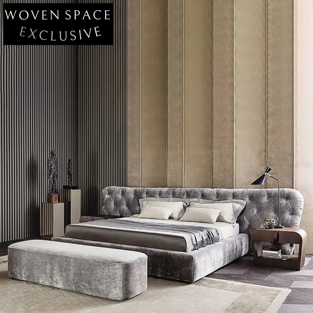 Luxurious Italian Style Linen Fabric Upholstered King Size Bed Frame