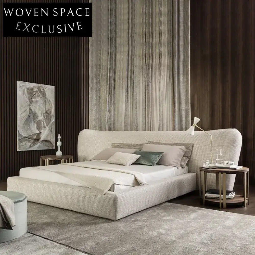 Luxurious Italian Style Linen Fabric Upholstered King Size Bed Frame