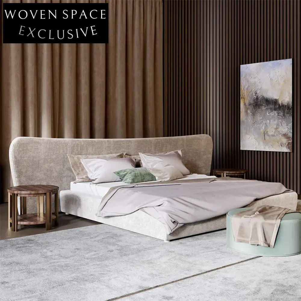 Luxurious Italian Style Linen Fabric Upholstered King Size Bed Frame