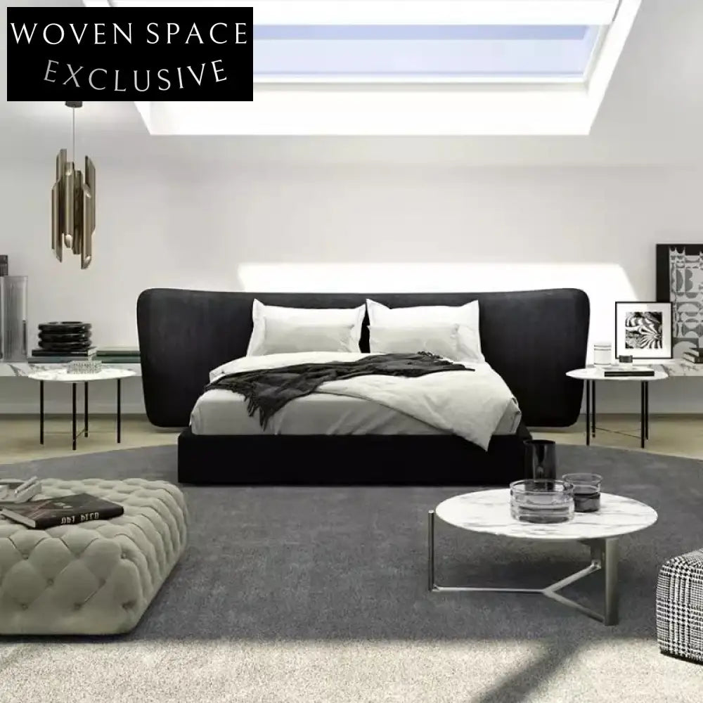 Luxurious Italian Style Linen Fabric Upholstered King Size Bed Frame