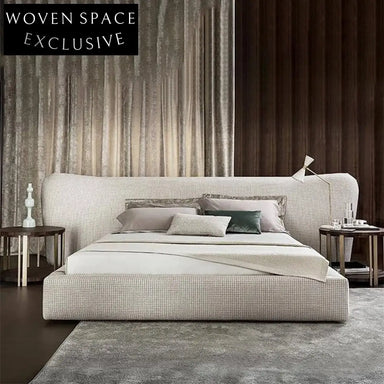 Luxurious Italian Style Linen Fabric Upholstered King Size Bed Frame