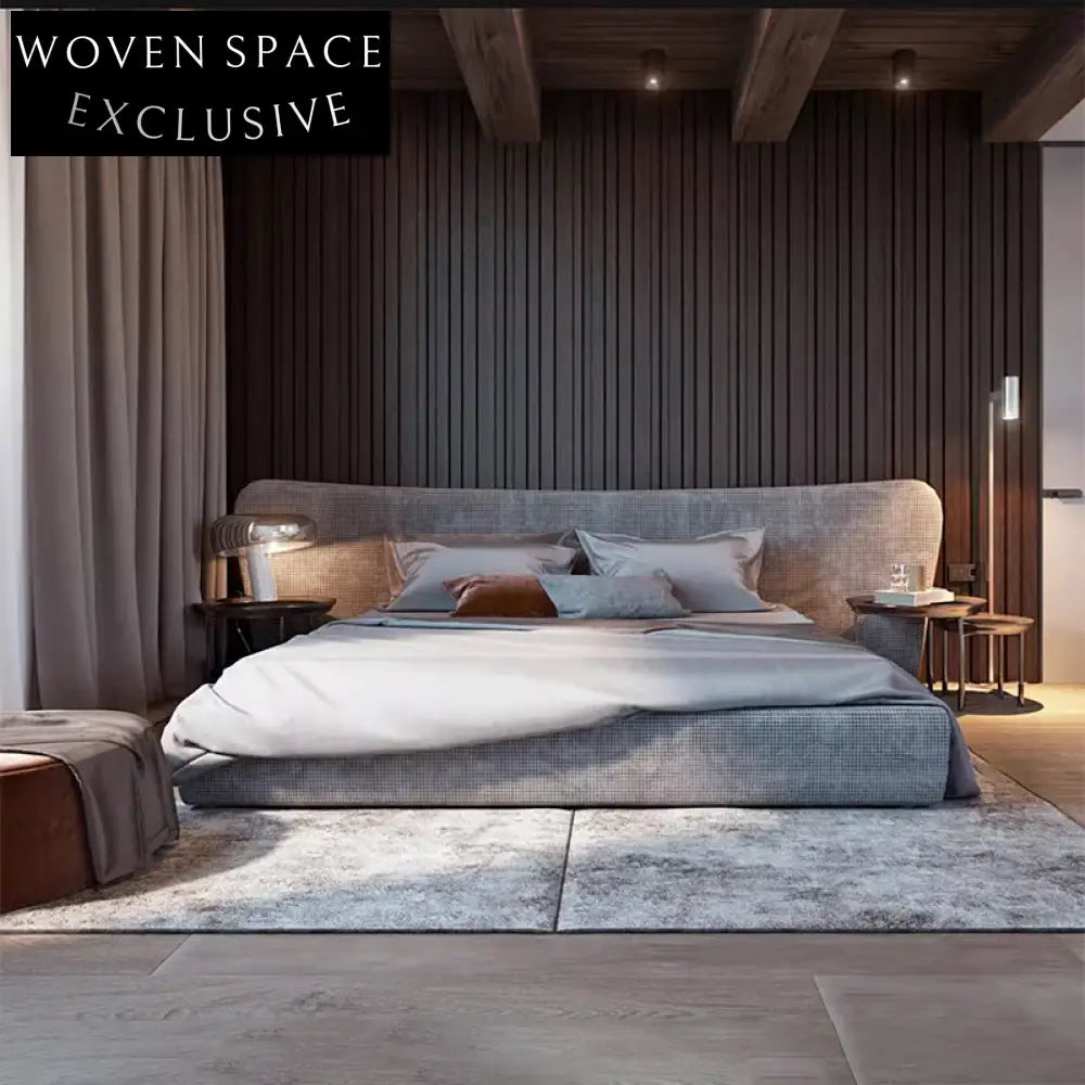 Luxurious Italian Style Linen Fabric Upholstered King Size Bed Frame