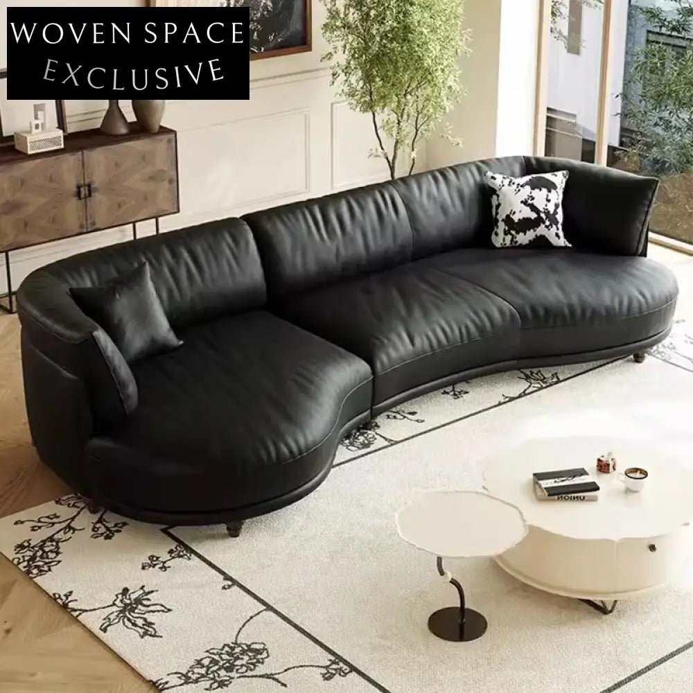 Luxurious Italian Style Real Leather Curved Chaise Living Room Floor Sofa