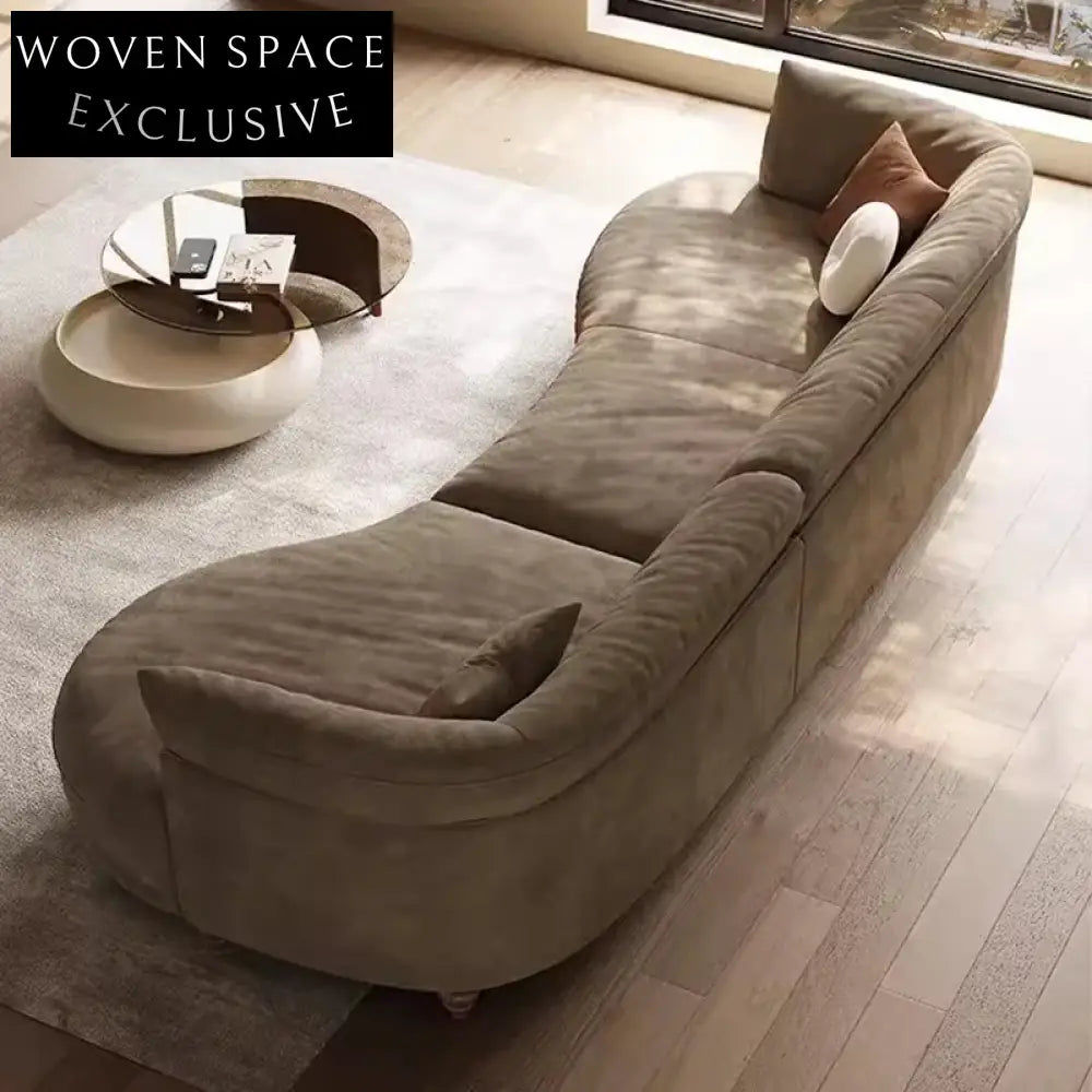 Luxurious Italian Style Real Leather Curved Chaise Living Room Floor Sofa