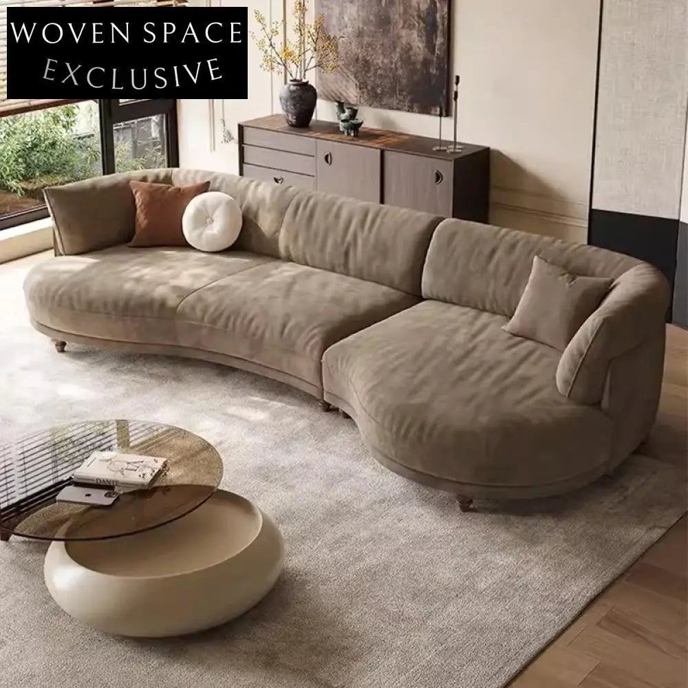 Luxurious Italian Style Real Leather Curved Chaise Living Room Floor Sofa