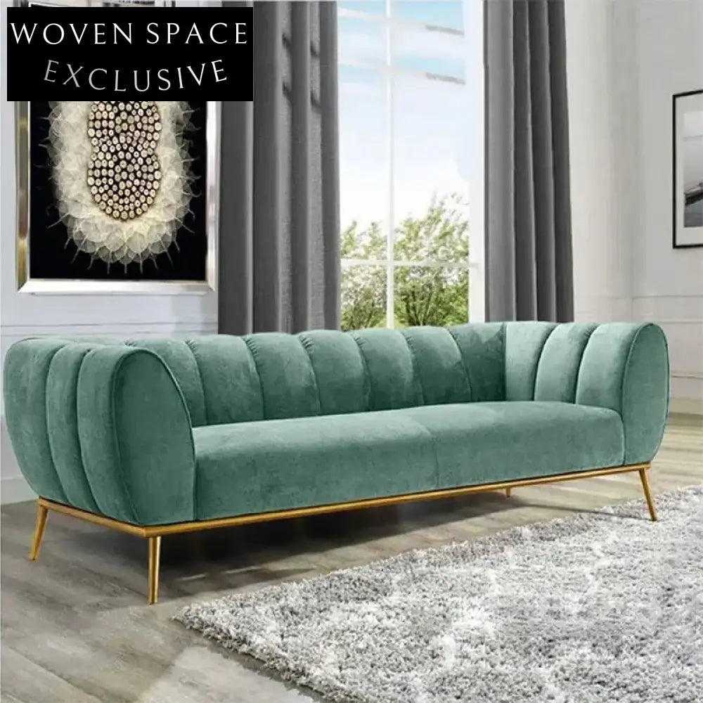 Luxurious Italian Style Velvet Chesterfield Sectional Sofa with Stainless Steel Frame