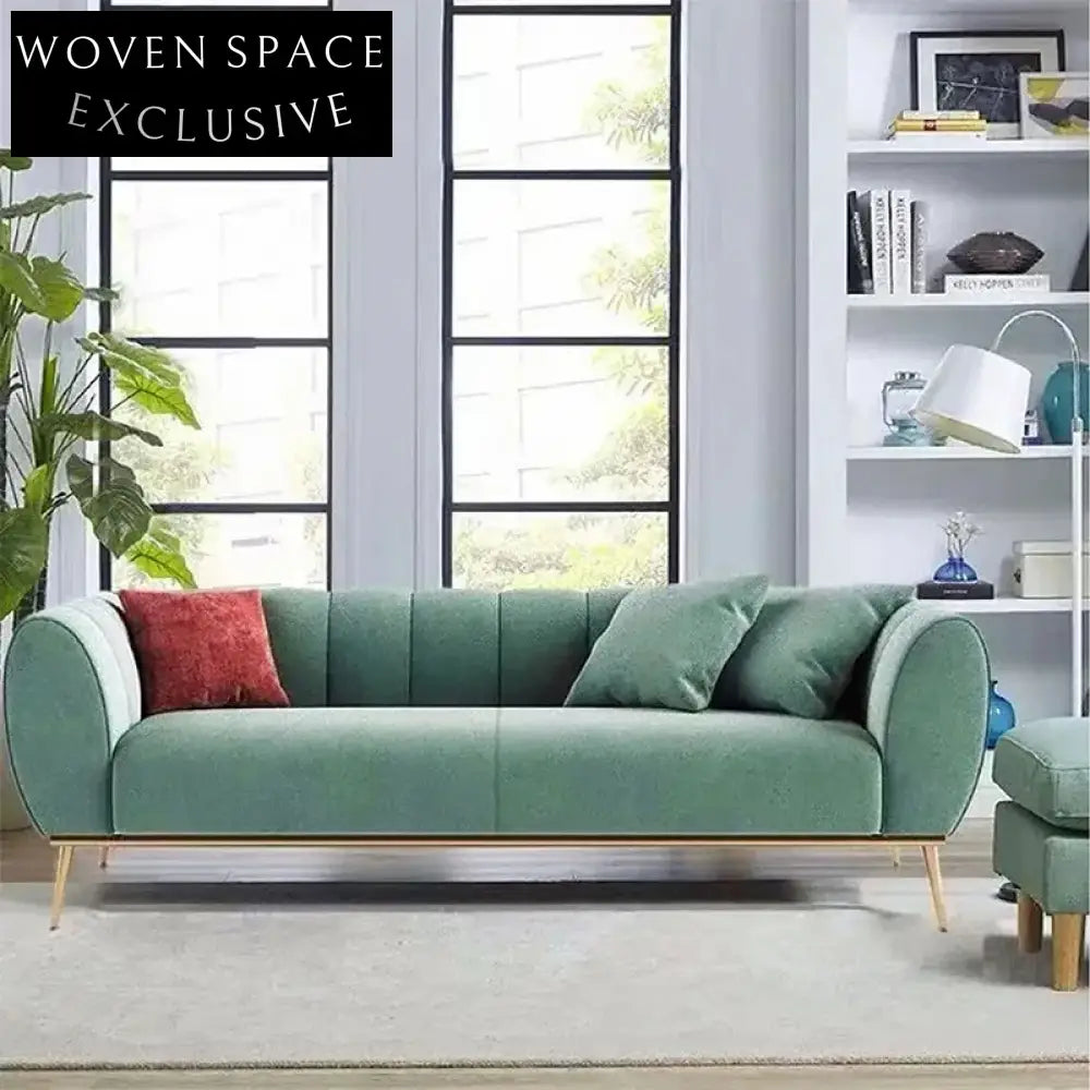 Luxurious Italian Style Velvet Chesterfield Sectional Sofa with Stainless Steel Frame