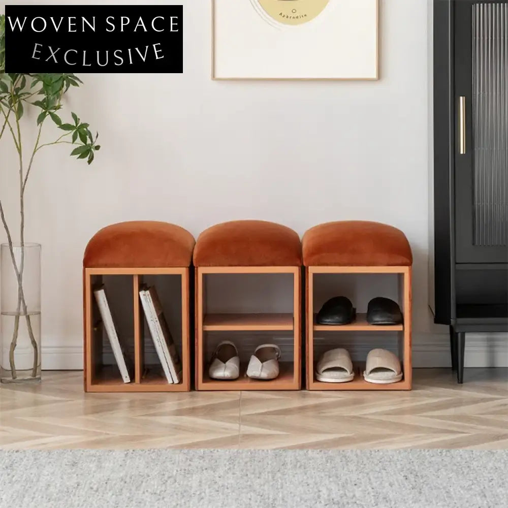 Luxurious Italian Velvet Ottoman Bench – Modern Brown Fabric Shoe Stool