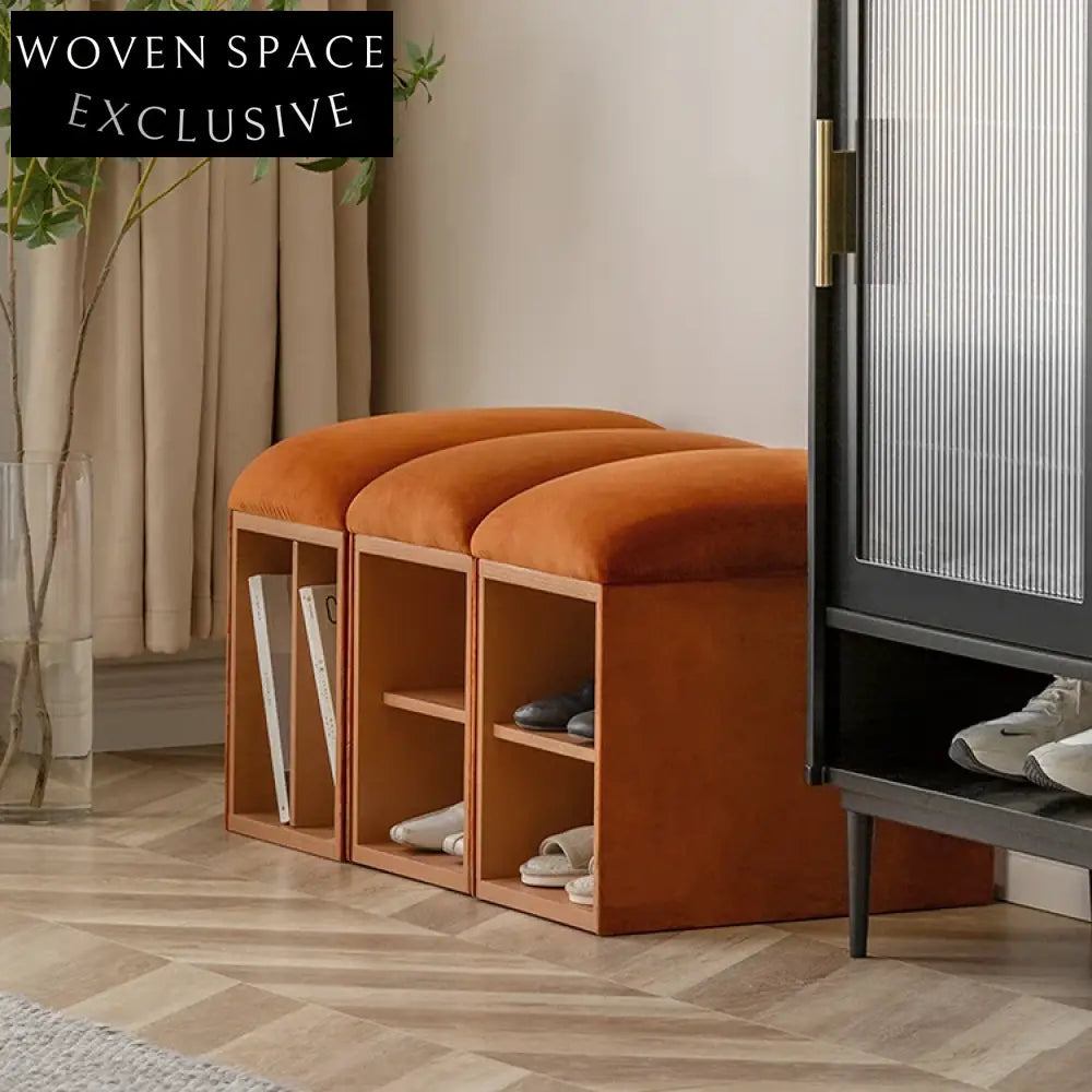 Luxurious Italian Velvet Ottoman Bench – Modern Brown Fabric Shoe Stool