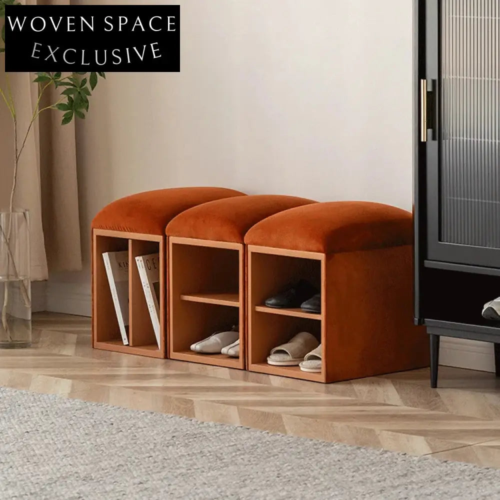 Luxurious Italian Velvet Ottoman Bench – Modern Brown Fabric Shoe Stool