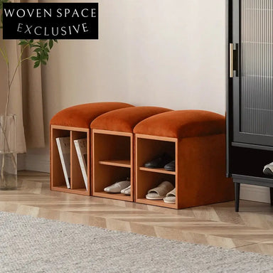 Luxurious Italian Velvet Ottoman Bench – Modern Brown Fabric Shoe Stool