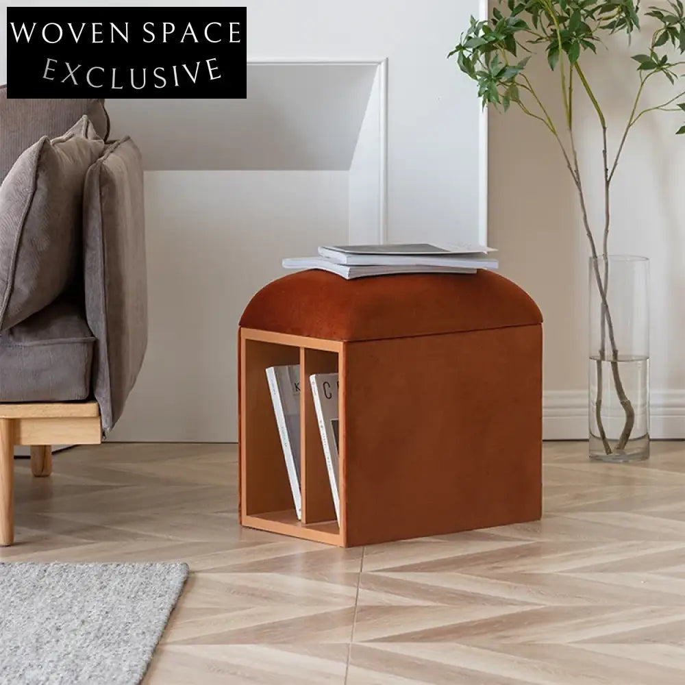 Luxurious Italian Velvet Ottoman Bench – Modern Brown Fabric Shoe Stool