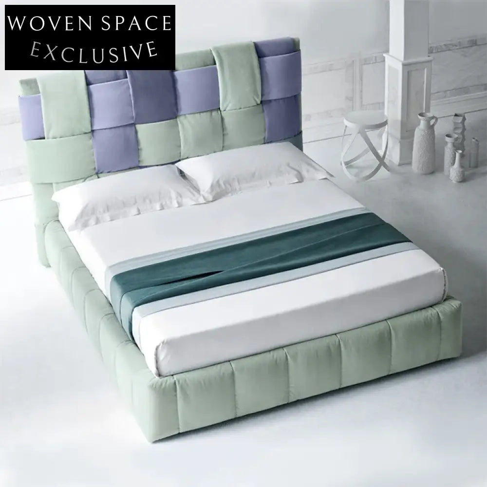 Luxurious Italian Velvet Upholstered Rectangle King Size Fabric Platform Bed