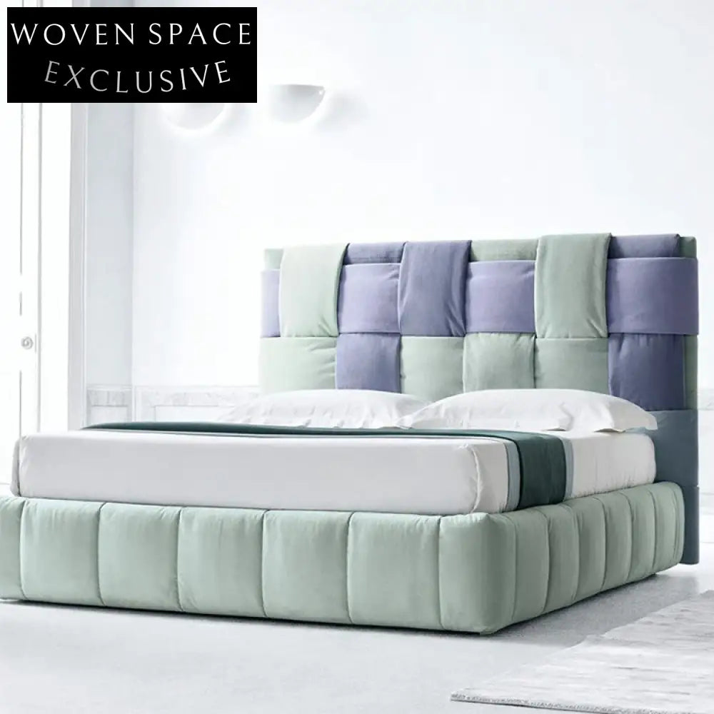 Luxurious Italian Velvet Upholstered Rectangle King Size Fabric Platform Bed