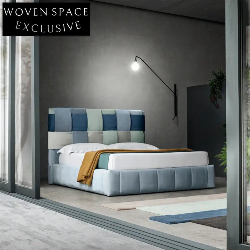 Luxurious Italian Velvet Upholstered Rectangle King Size Fabric Platform Bed