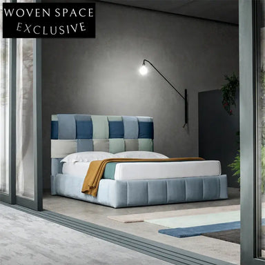 Luxurious Italian Velvet Upholstered Rectangle King Size Fabric Platform Bed